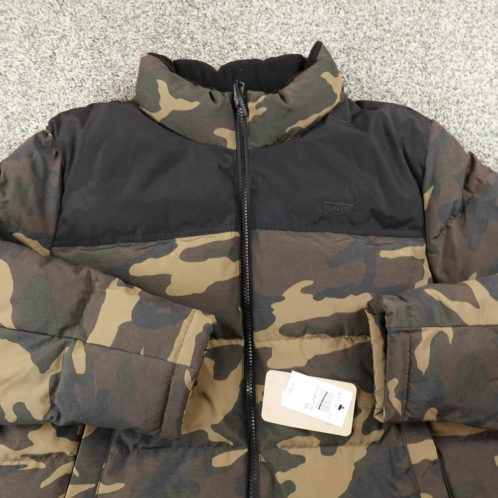 NEW Levis Jacket Mens 2XL Green Camo Quilted Puffer Coat Full Zip Insulated Hunt